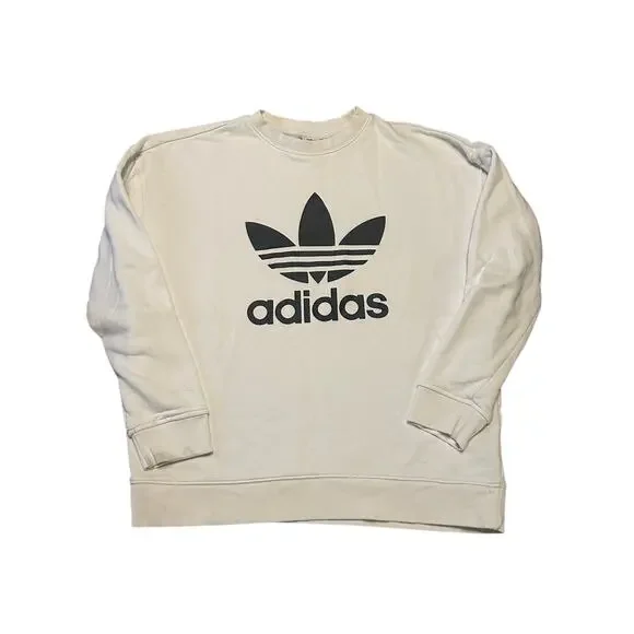 adidas Trefoil Crew Sweatshirt WHITE/BLACK Medium - Picture 1 of 6